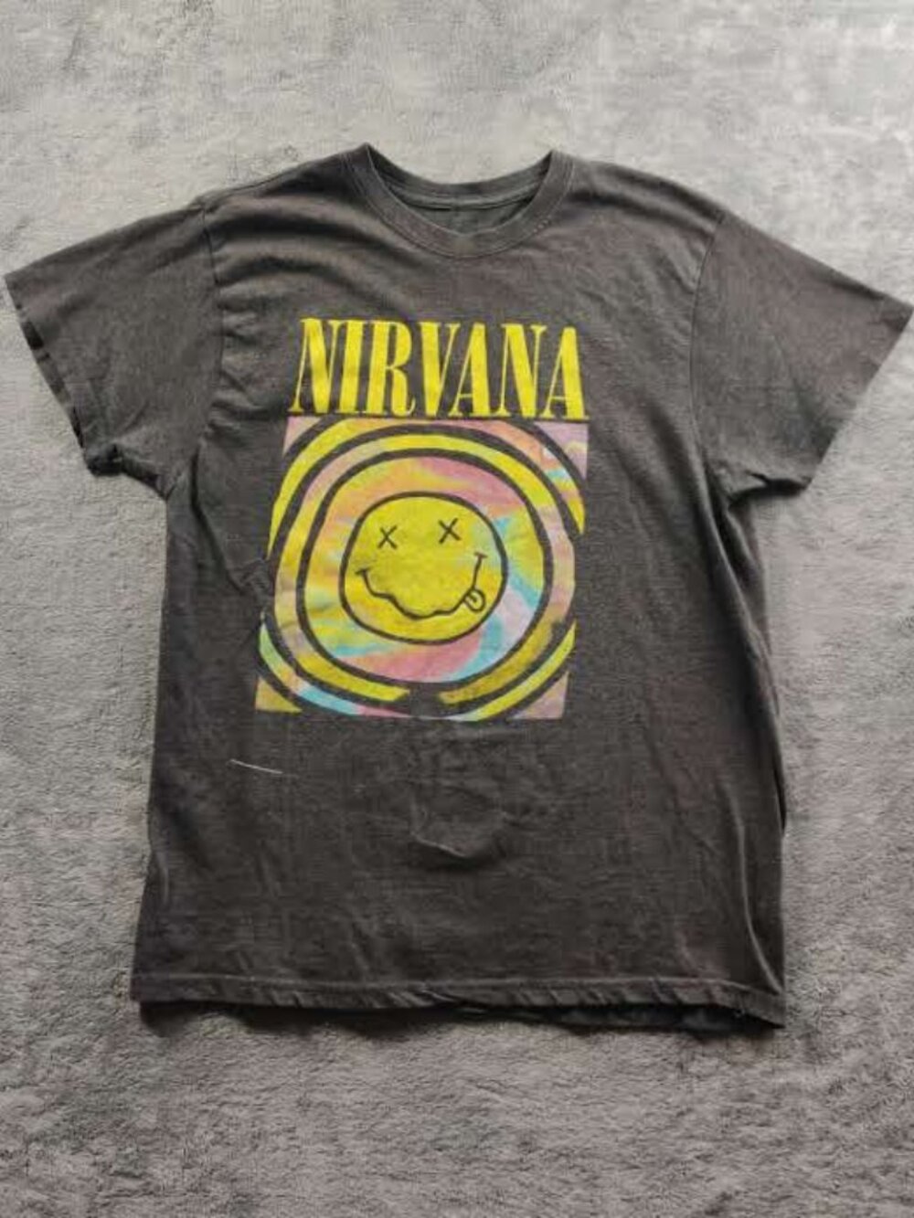 Nirvana Shirt Adult Mens XL Dark Gray Short Sleeve Smiley Face Spell Out